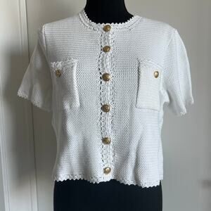 J Crew Short Sleeve Sweater Lady Jacket Large White Cropped